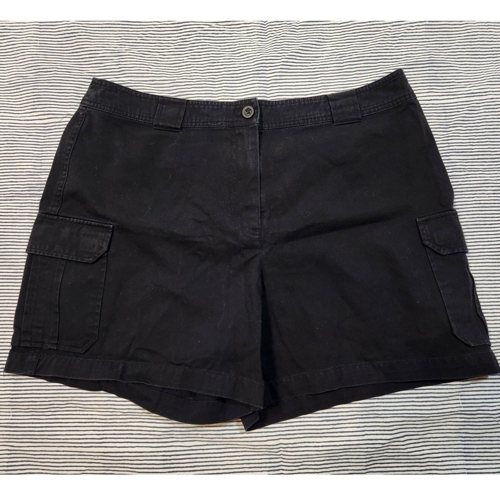 New York & Company Size 14 $50 Black Cotton Cargo Shorts Flap Pockets Cuffed Hem